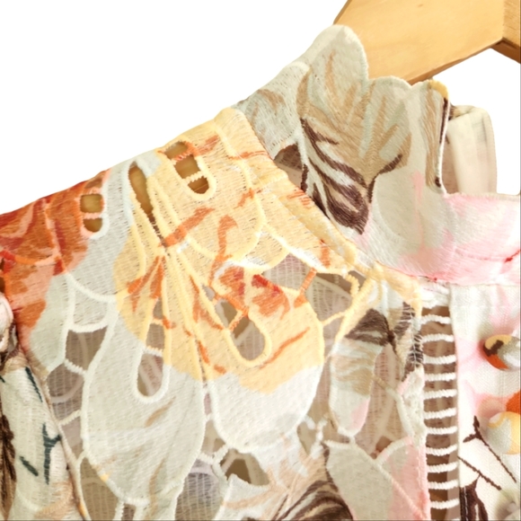 DRESS COQUETTE BOHO FLORAL LONG-SLEEVED LINEN FIT & FLARE BELTED MIDI DRESS - Picture 4 of 8